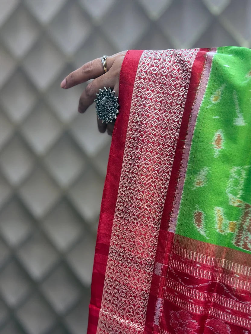 Harita Mahulika Light Green Sambalpuri Silk Saree with Mahul Motifs & Bandha Ikat