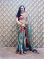METALLIC SHEEN GREEN WITH GOLDEN BORDER TISSUE SAREE