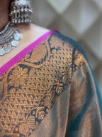 METALLIC SHEEN GREEN WITH GOLDEN BORDER TISSUE SAREE