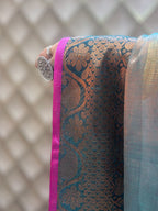 METALLIC SHEEN GREEN WITH GOLDEN BORDER TISSUE SAREE