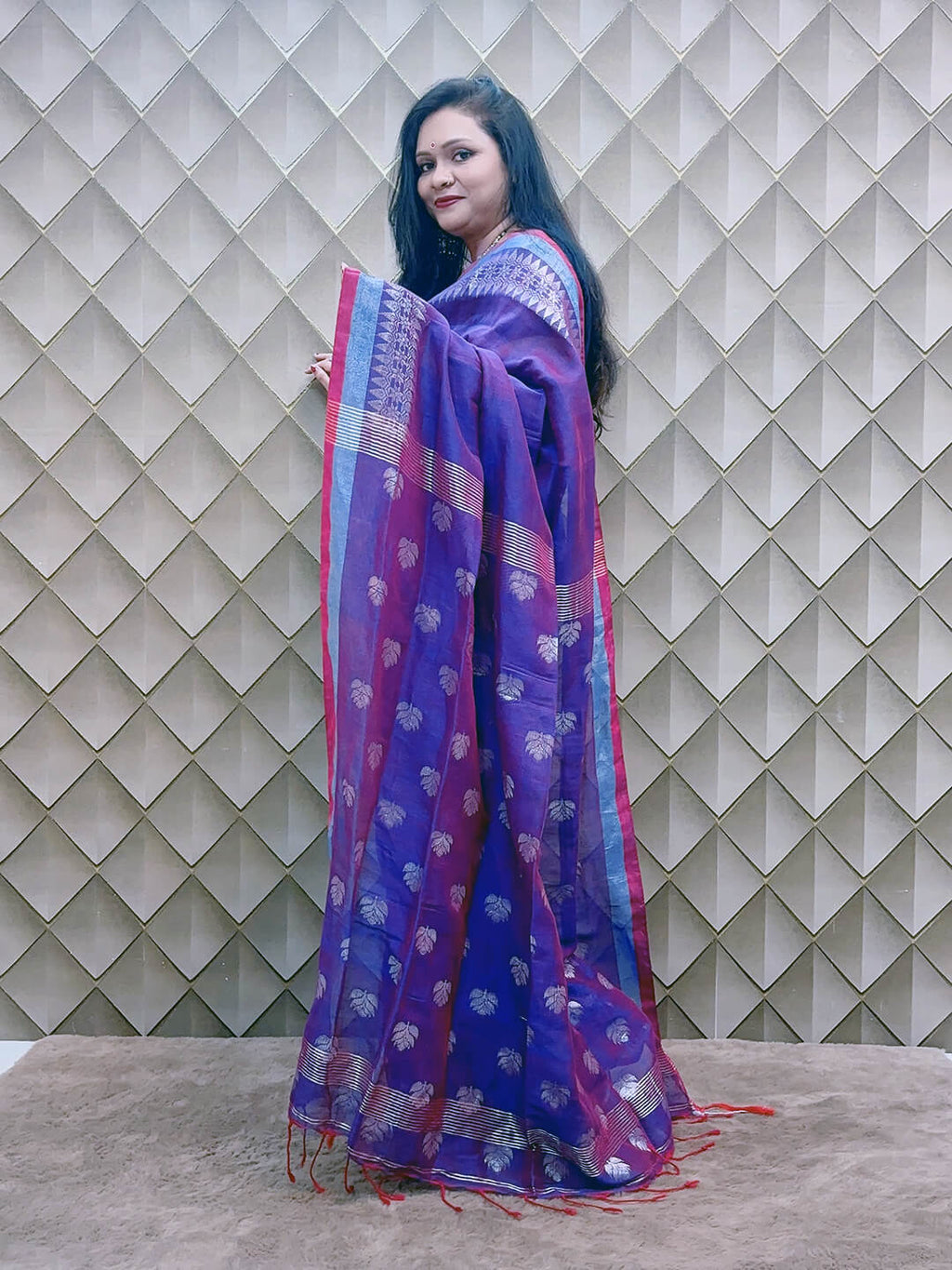 ROYAL PURPLE AND SILVER LINEN SAREE