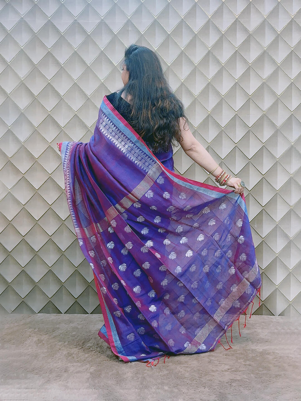 ROYAL PURPLE AND SILVER LINEN SAREE