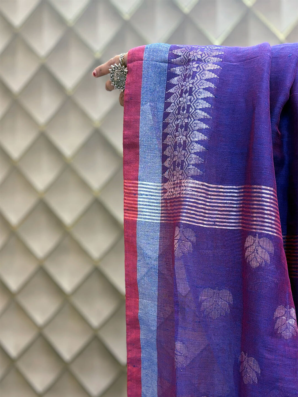ROYAL PURPLE AND SILVER LINEN SAREE