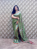 OLIVE GREEN AND SILVER LENIN SAREE