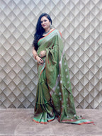 OLIVE GREEN AND SILVER LENIN SAREE
