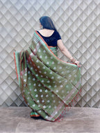 OLIVE GREEN AND SILVER LENIN SAREE