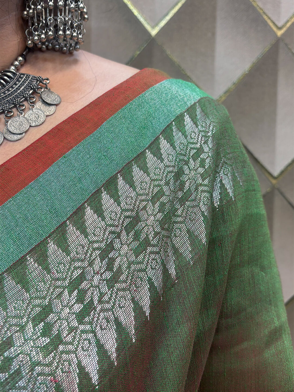 OLIVE GREEN AND SILVER LENIN SAREE