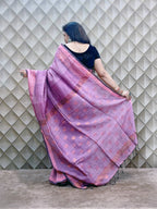 LIGHT PURPLE AND GOLDEN LINEN SAREE