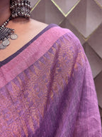 LIGHT PURPLE AND GOLDEN LINEN SAREE