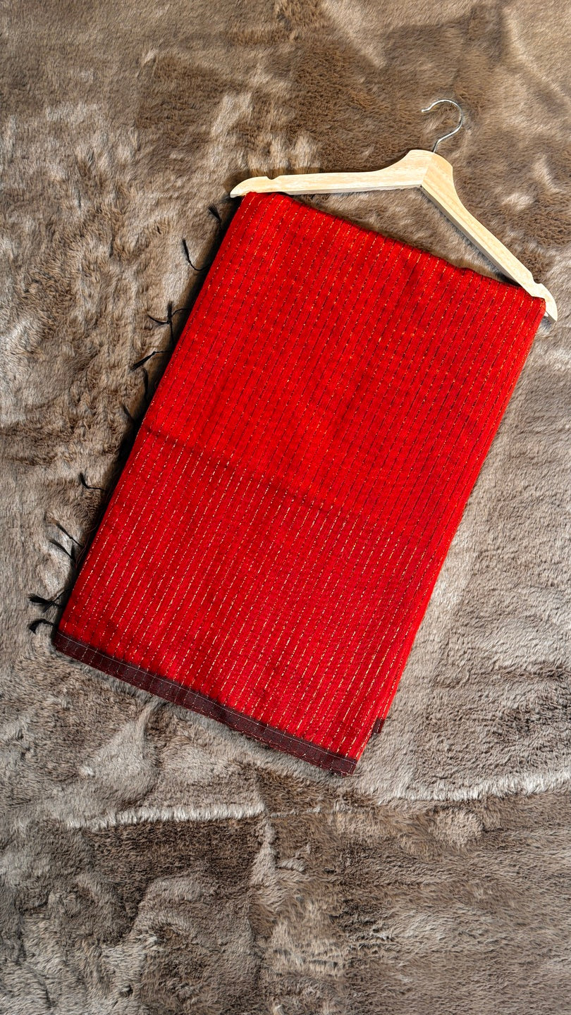 RED AND GOLD STREAK COTTON SAREE