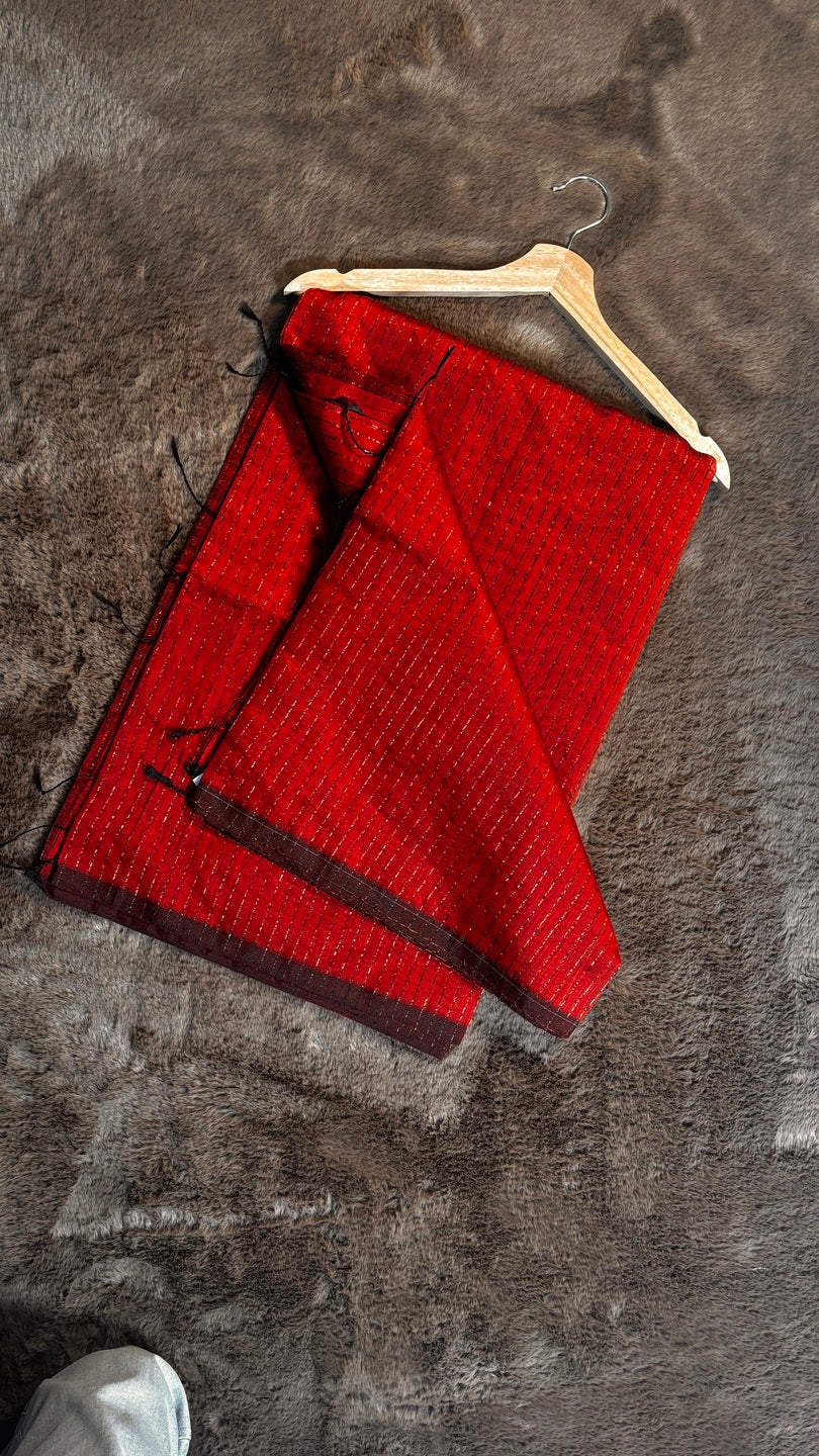 RED AND GOLD STREAK COTTON SAREE