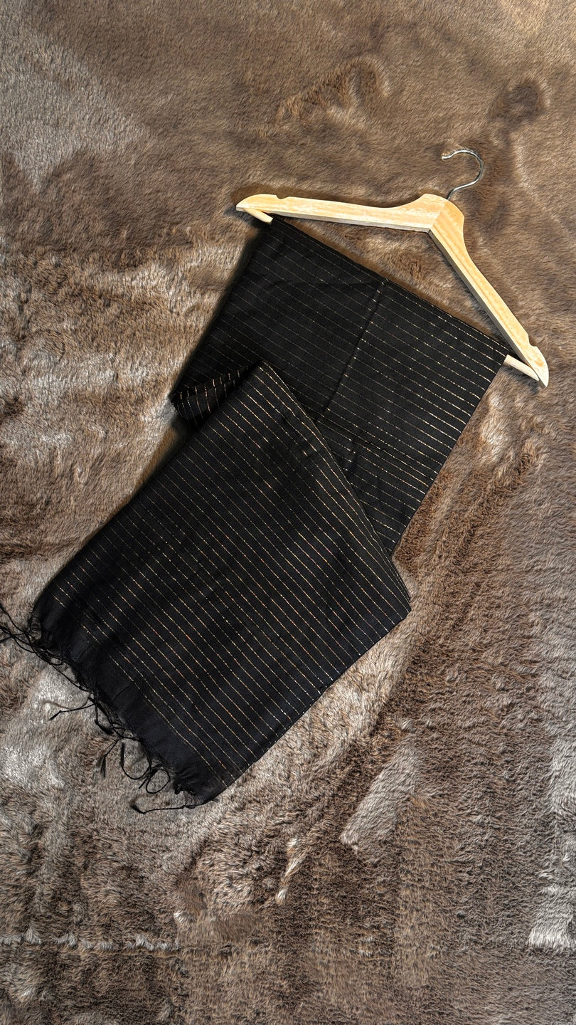 Black and golden handwoven cotton saree