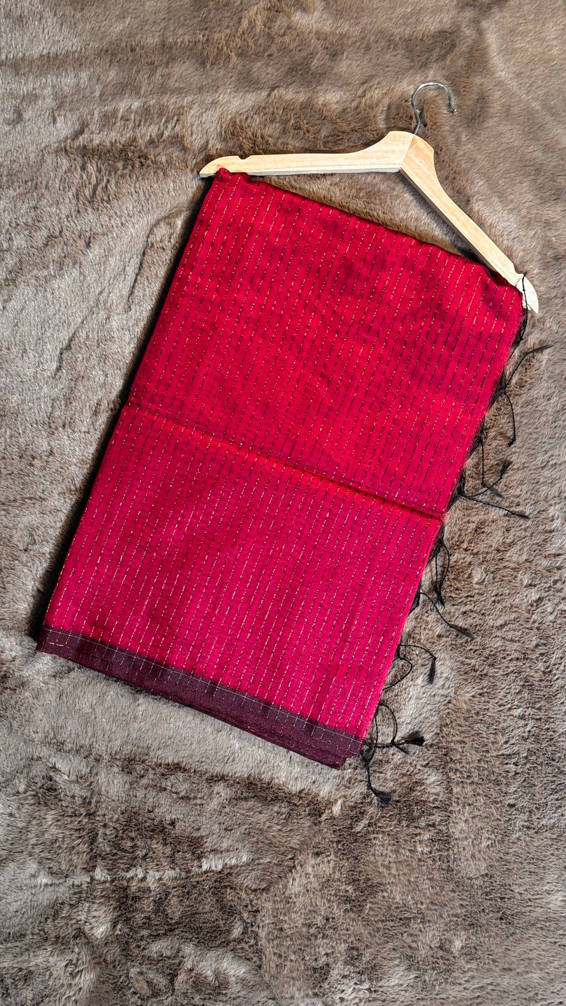 PINK WITH GOLDEN STRIKE KHADI COTTON SAREE