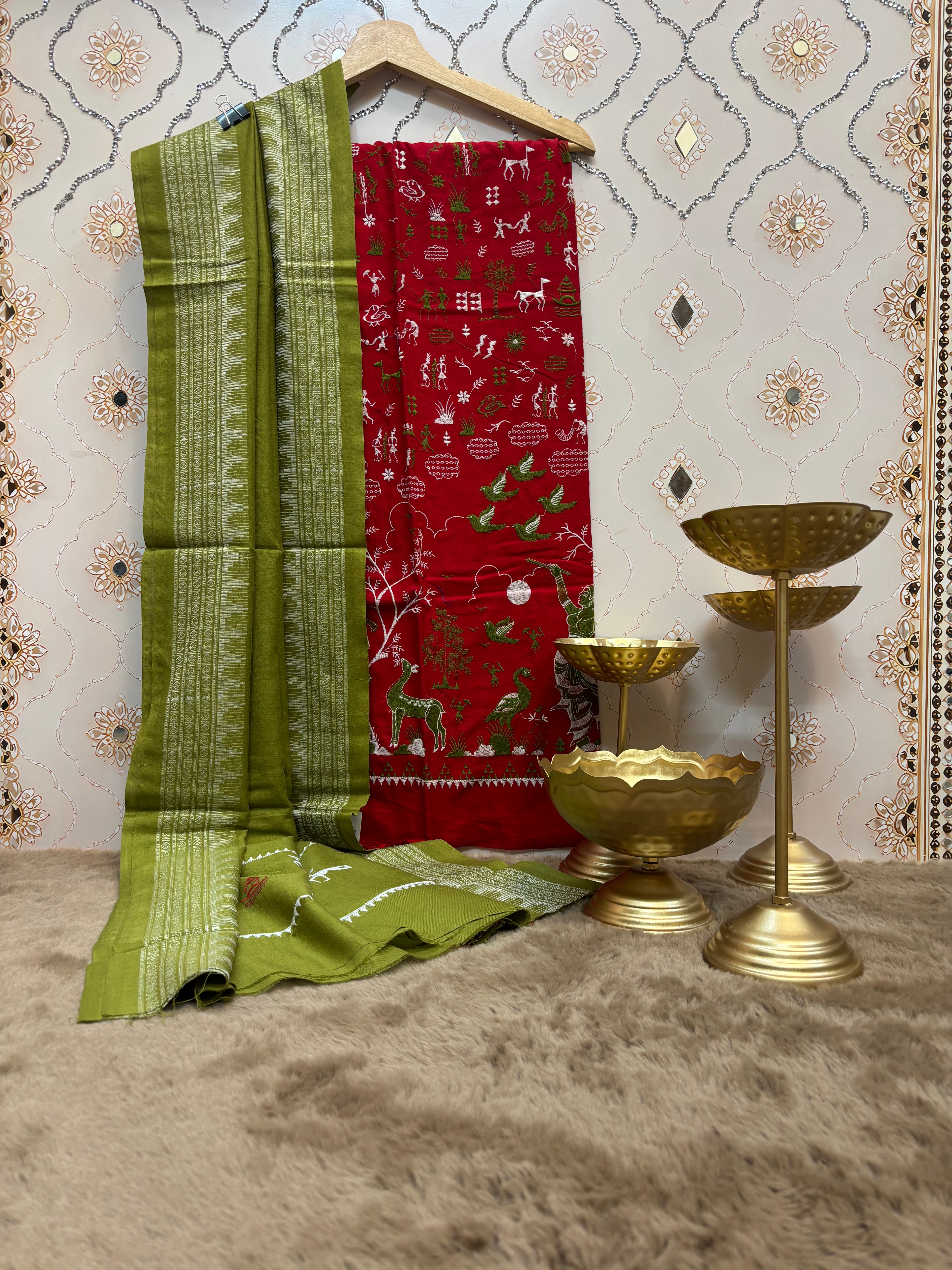 Mrigangana- Cotton Handwoven Embroidered Suit Set