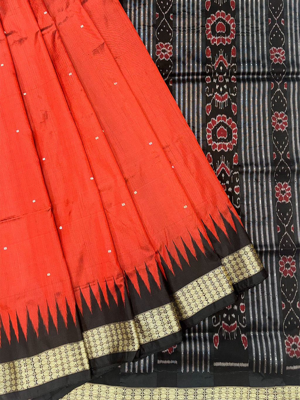 CORAL RED SAMBALPURI SILK SAREE