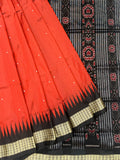 CORAL RED SAMBALPURI SILK SAREE