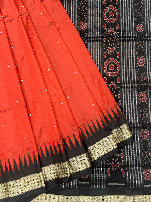 CORAL RED SAMBALPURI SILK SAREE