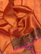 METALLIC BRICK RED WITH GOLDEN BORDER TISSUE SAREE