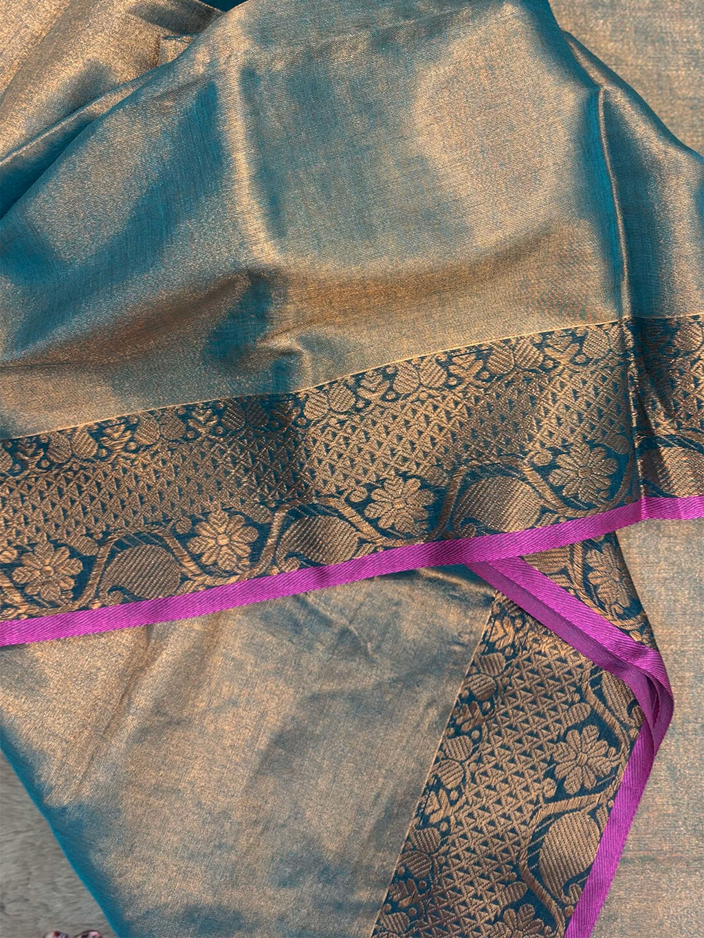 METALLIC BLUE  WITH GOLDEN BORDER SOFT TISSUE SAREE