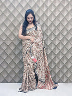 LEHERIKA CREAME BAGRU PRINTED CREPE SILK SAREE