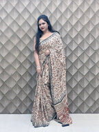 LEHERIKA CREAME BAGRU PRINTED CREPE SILK SAREE