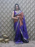 Kesarneel — Saffron & Blue With silver Floral Motif Sambalpuri Silk Saree