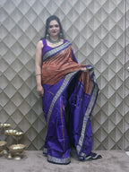 Kesarneel — Saffron & Blue With silver Floral Motif Sambalpuri Silk Saree