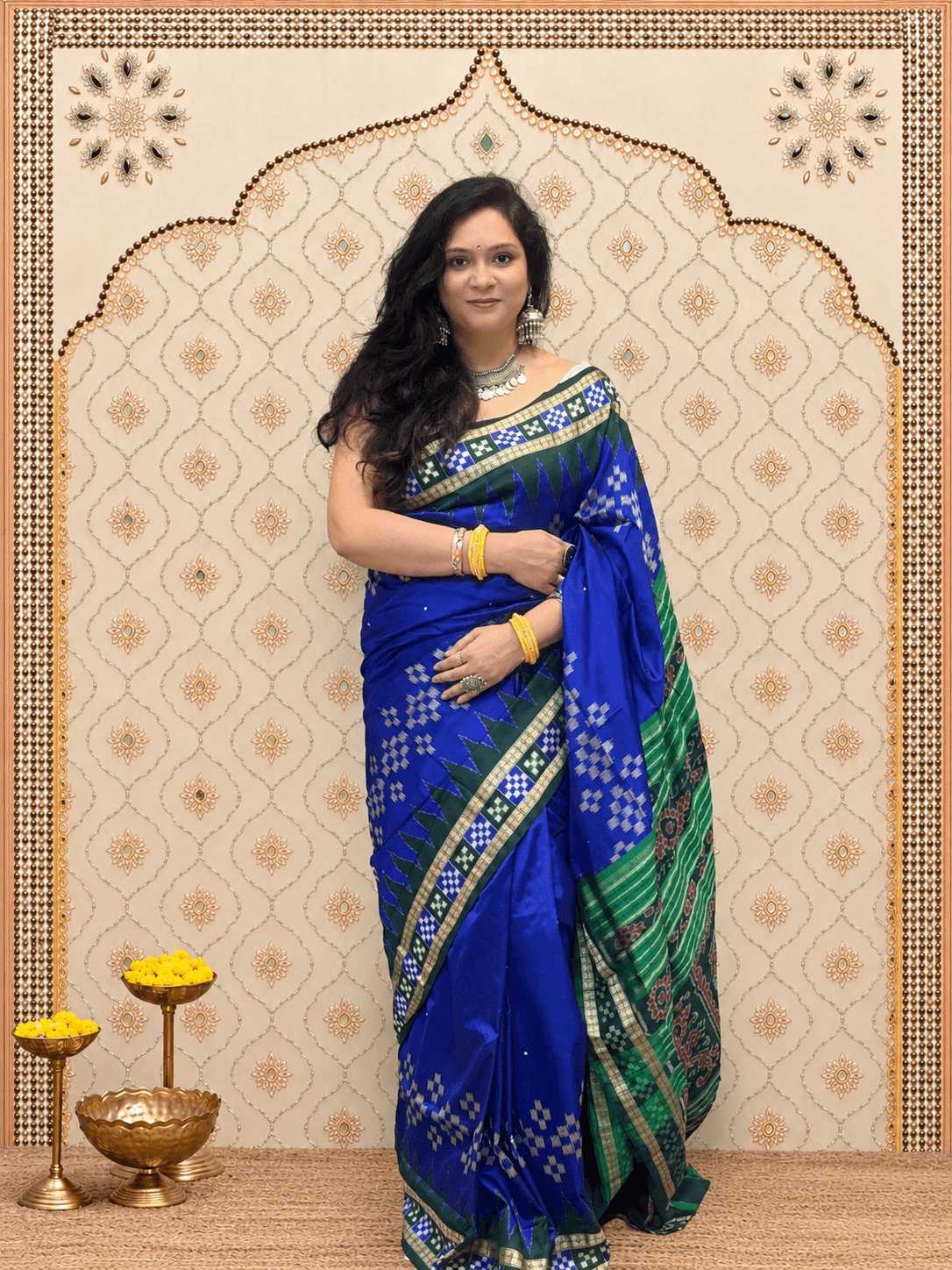 Lead Blue & Green Passapalli Silk Patta Saree
