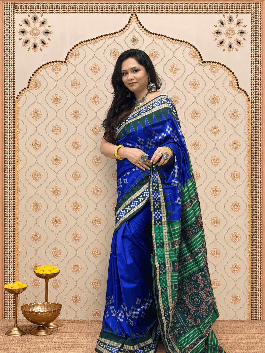 Lead Blue & Green Passapalli Silk Patta Saree