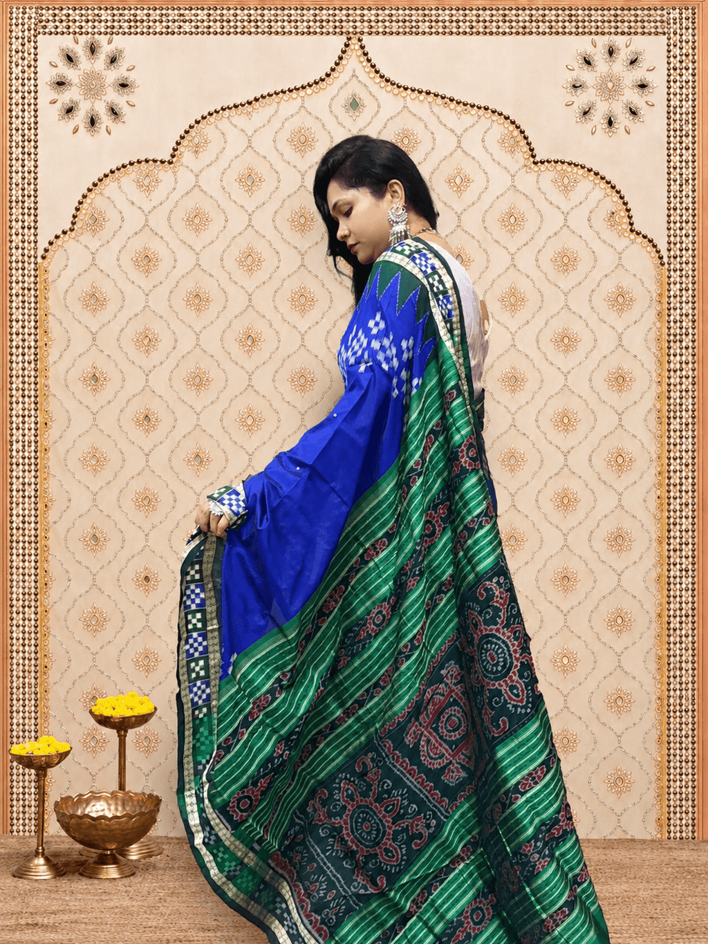Lead Blue & Green Passapalli Silk Patta Saree