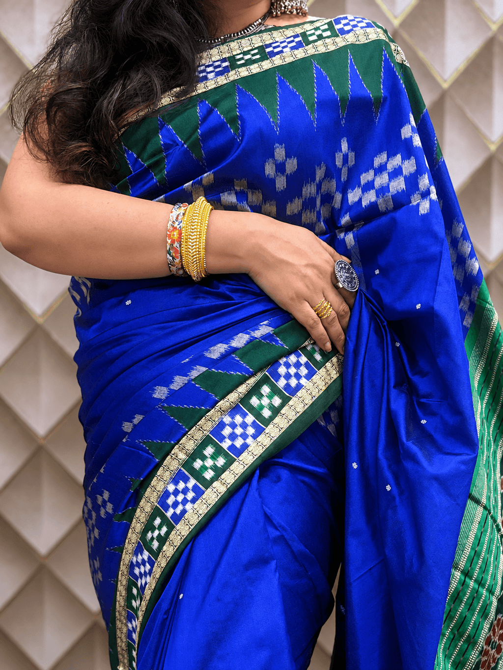 Lead Blue & Green Passapalli Silk Patta Saree