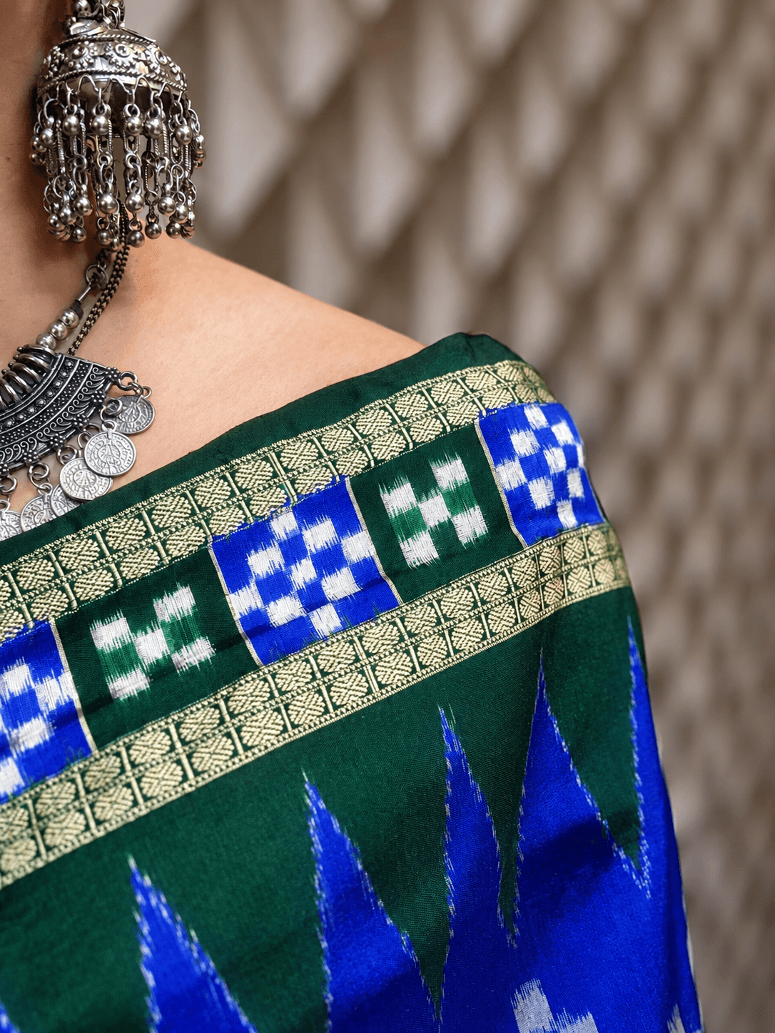 Lead Blue & Green Passapalli Silk Patta Saree