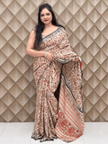 Cream bagru printed crepe saree