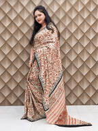 Cream bagru printed crepe saree