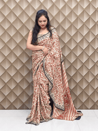 Cream bagru printed crepe saree