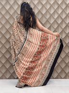 Cream bagru printed crepe saree