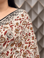 Cream bagru printed crepe saree