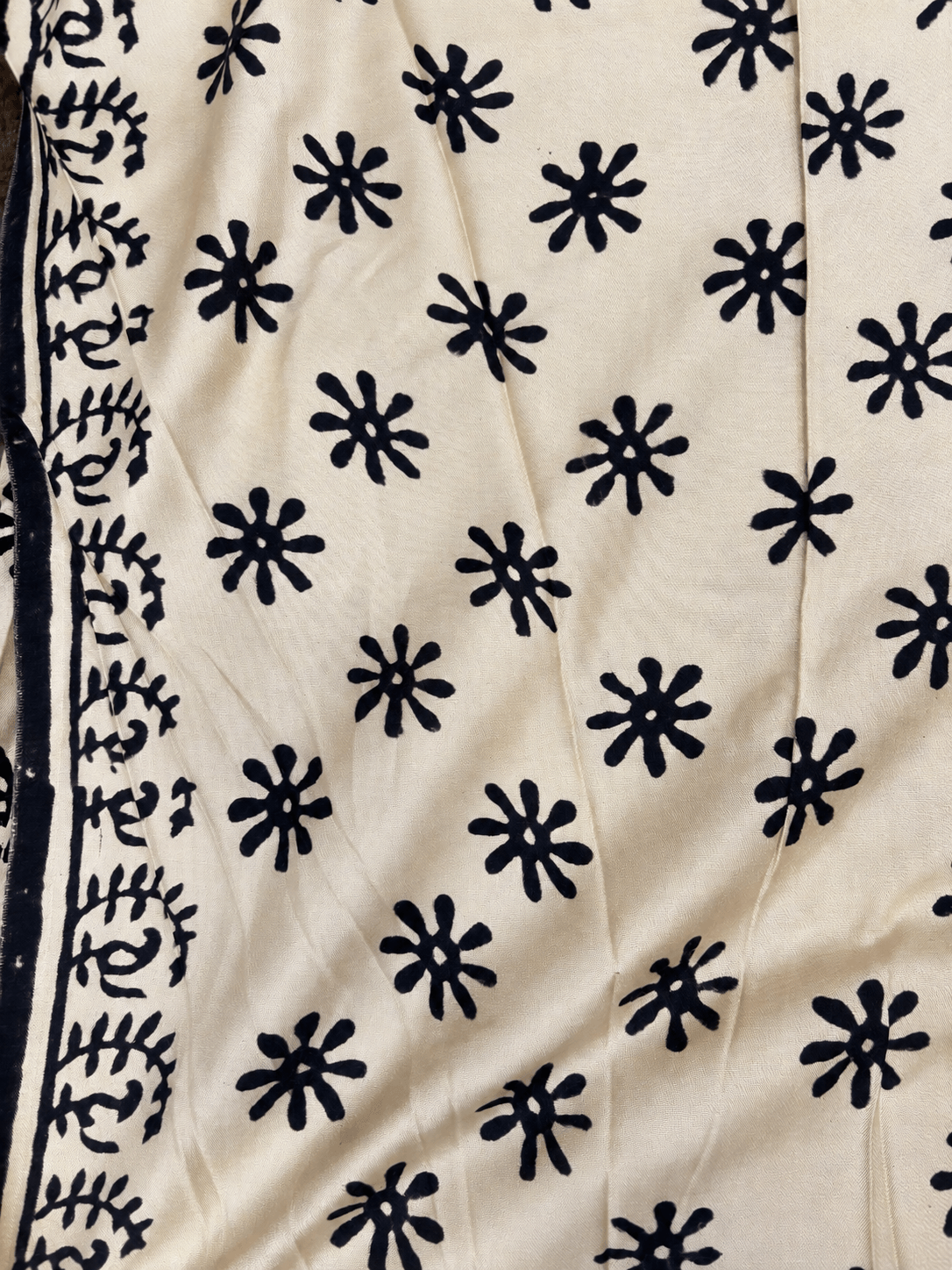 Cream bagru printed crepe saree