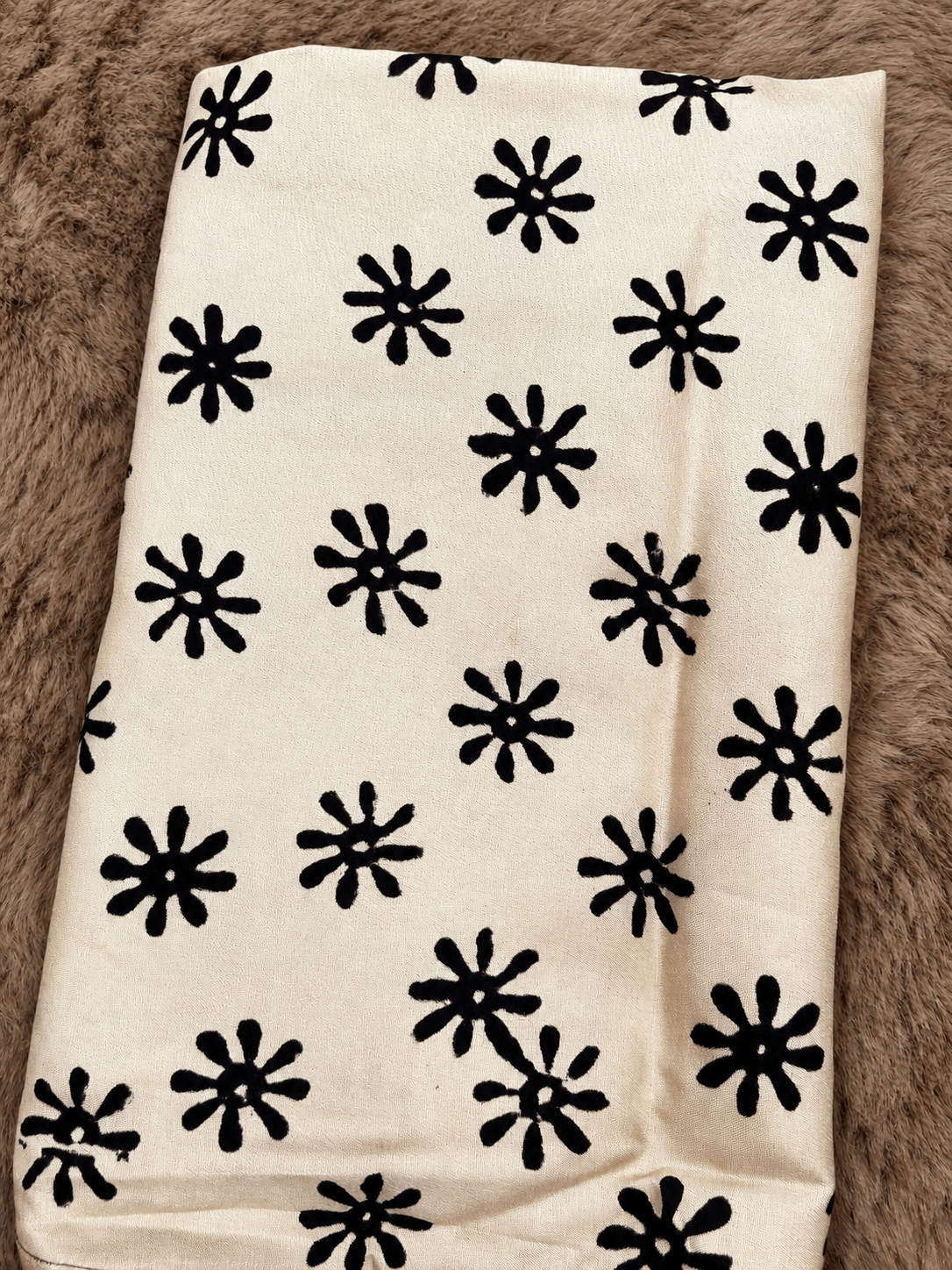 Cream bagru printed crepe saree