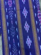 Mayuri:Sambalpuri handwoven unstitched Ikat suit  in deep purple and contrast red.