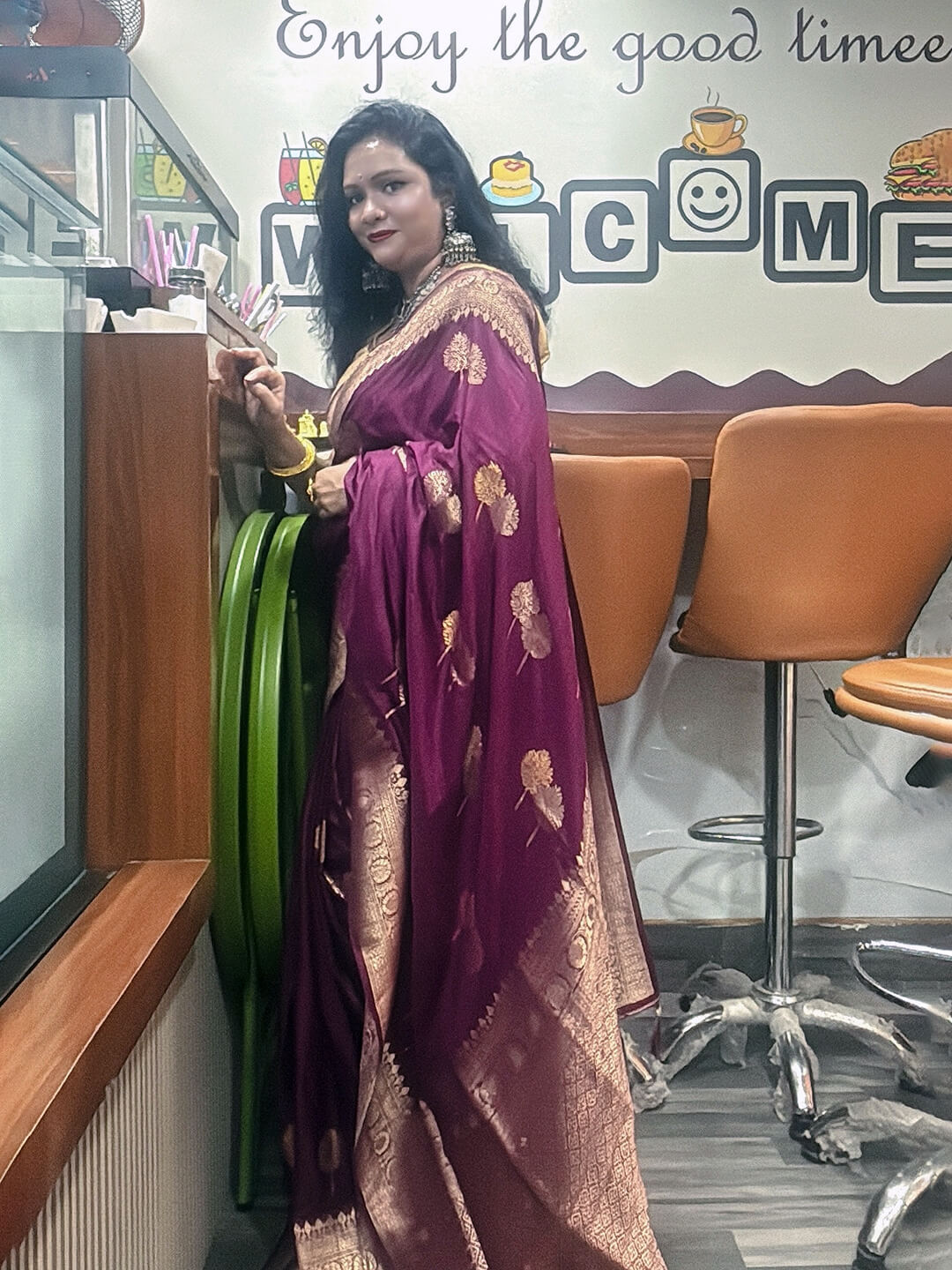 Mulberry Dola silk saree with zaree deatailing