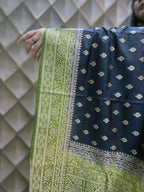 Nisharekha- Black & Green Woven Silk Saree with Heavy Pallu