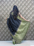 Nisharekha- Black & Green Woven Silk Saree with Heavy Pallu