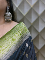 Nisharekha- Black & Green Woven Silk Saree with Heavy Pallu