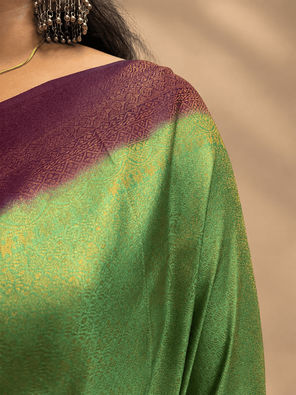 Olive Green and deep purple malavari silk saree