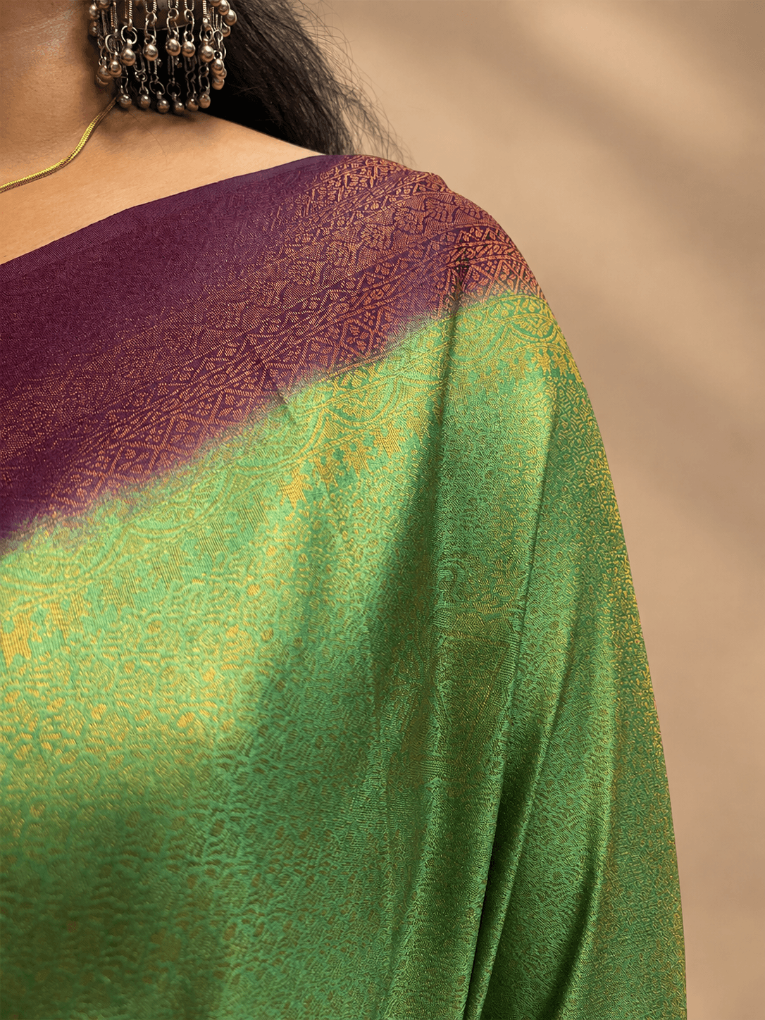 Olive Green and deep purple malavari silk saree