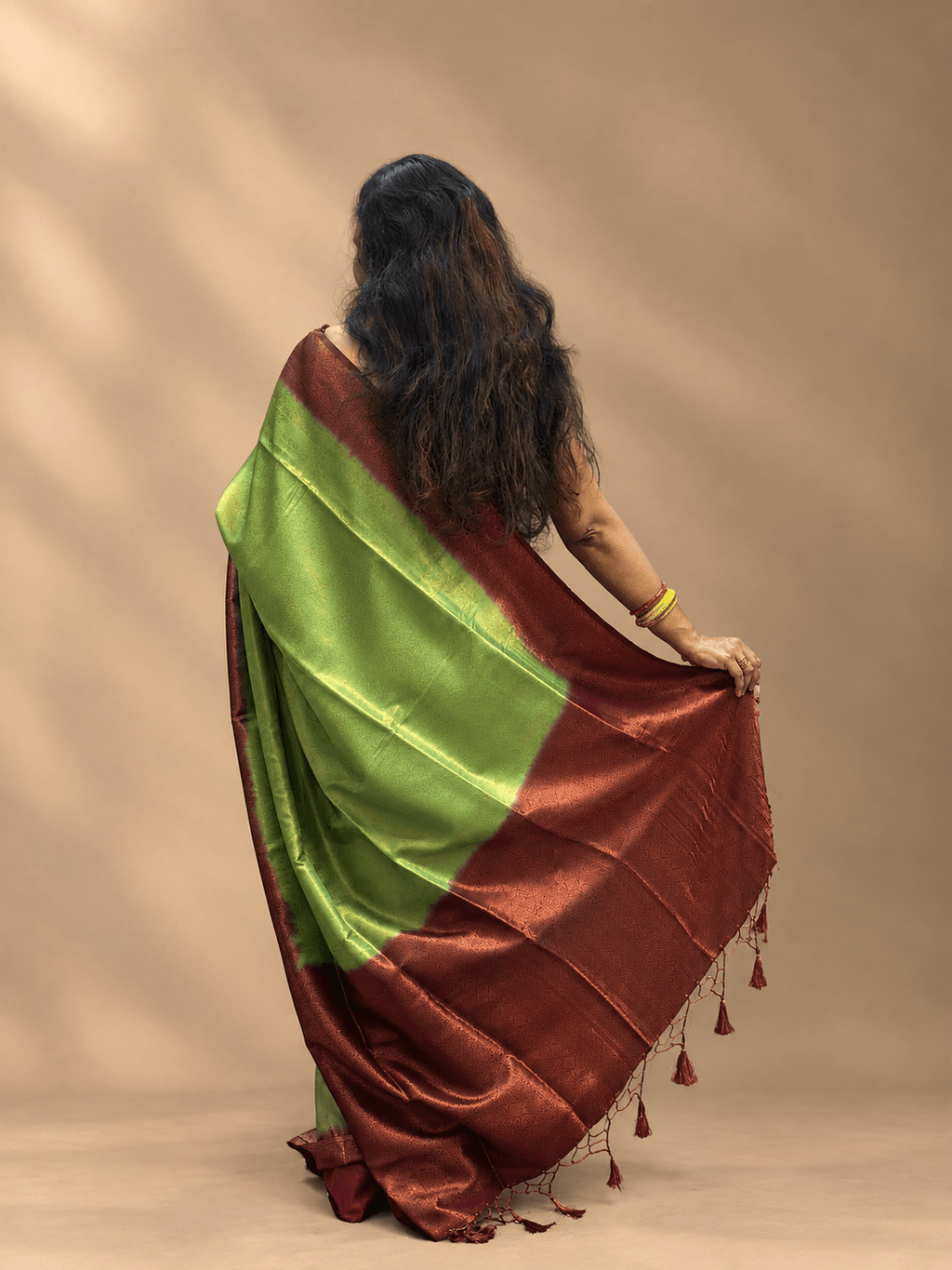 Olive Green and deep purple malavari silk saree