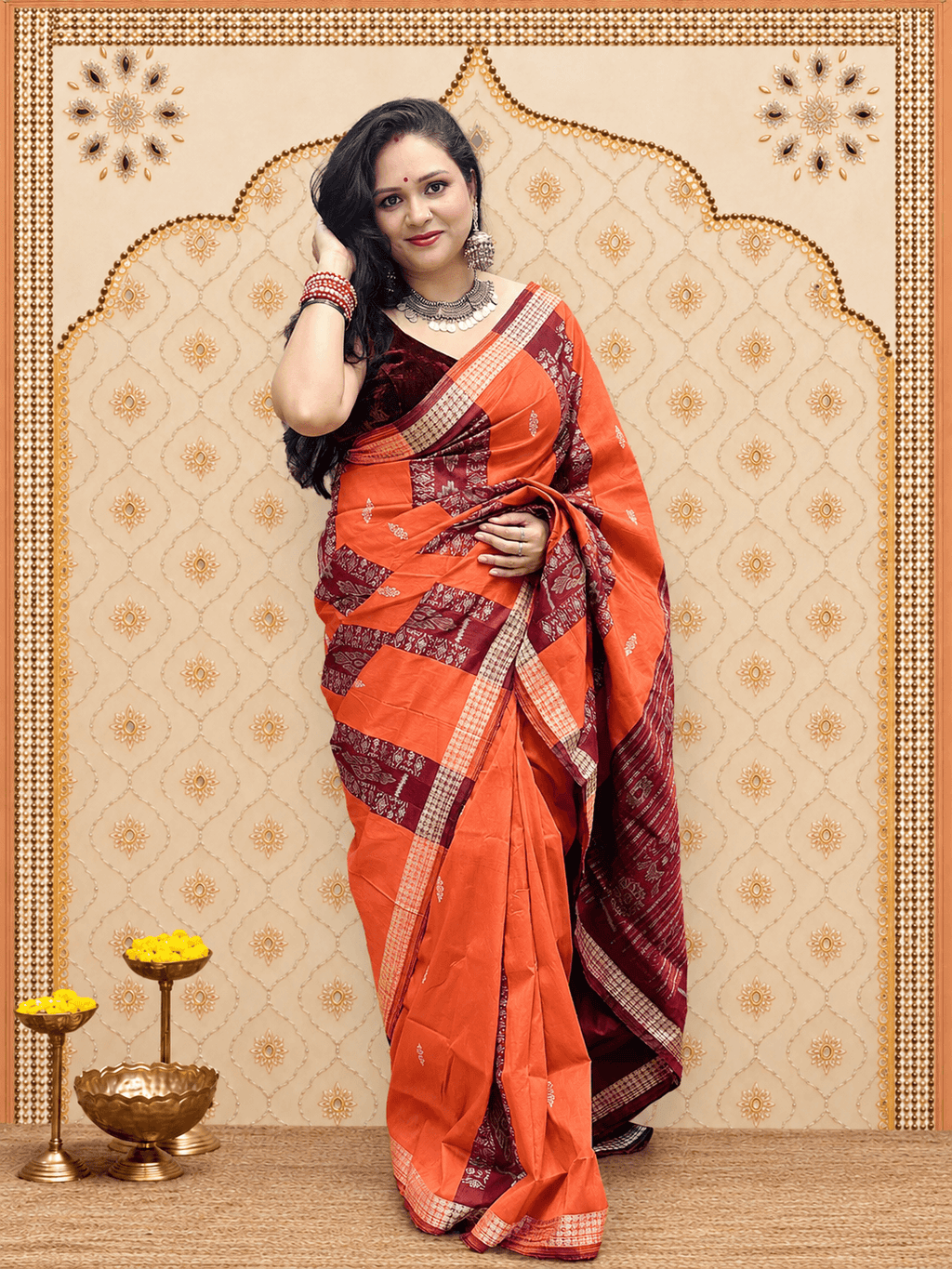 Orange maroon sambalpuri silk
