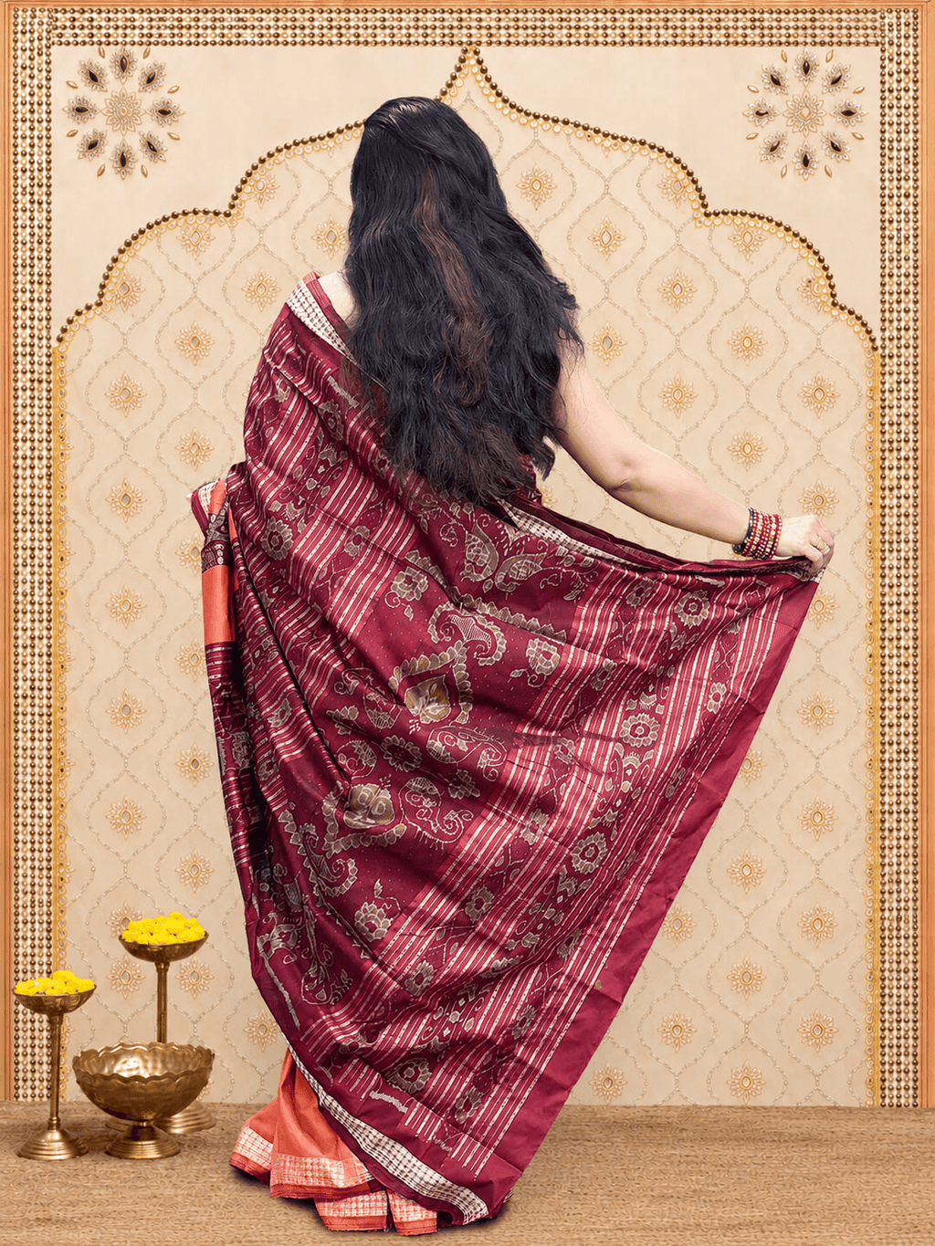 Orange maroon sambalpuri silk