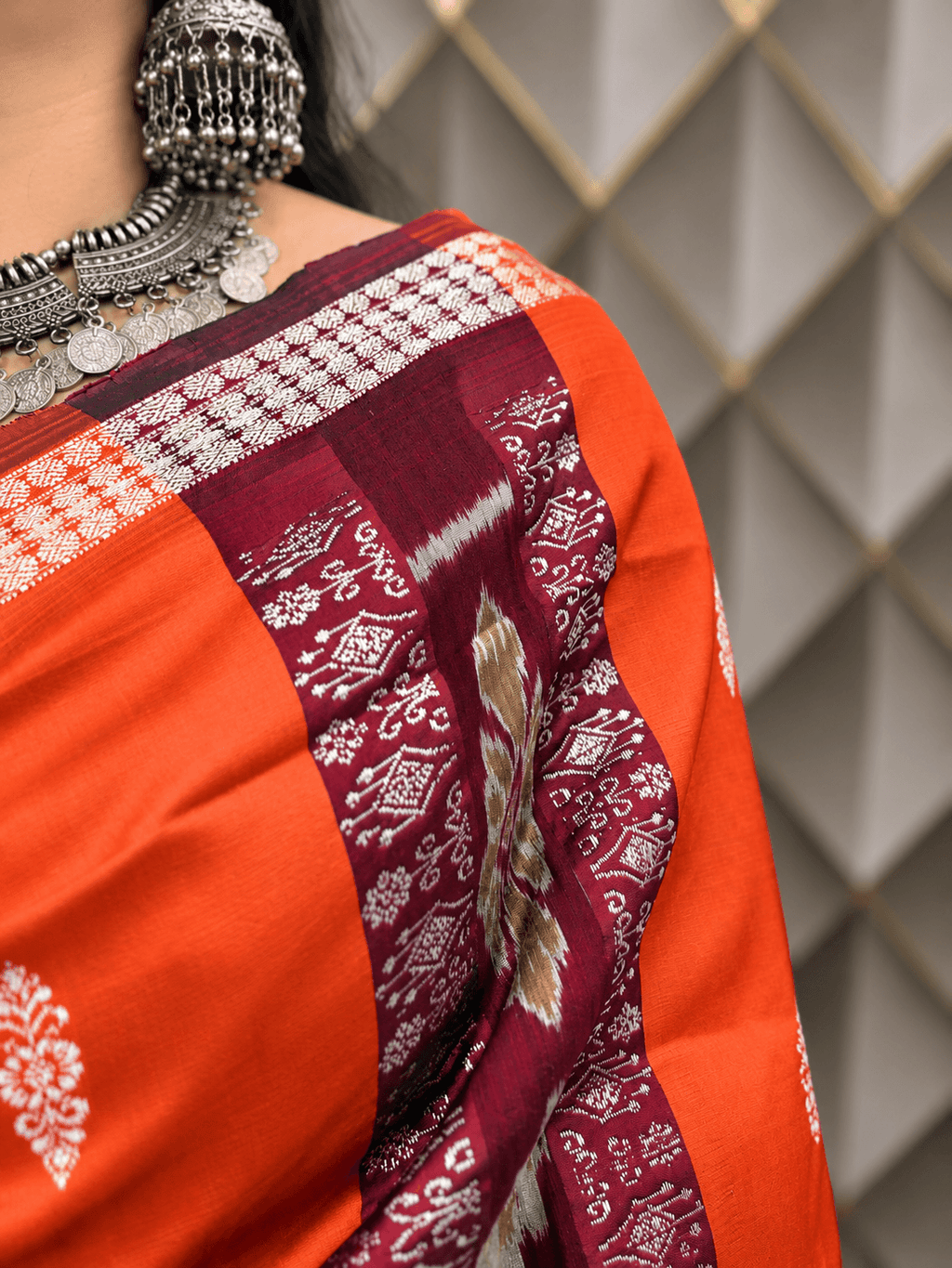Orange maroon sambalpuri silk